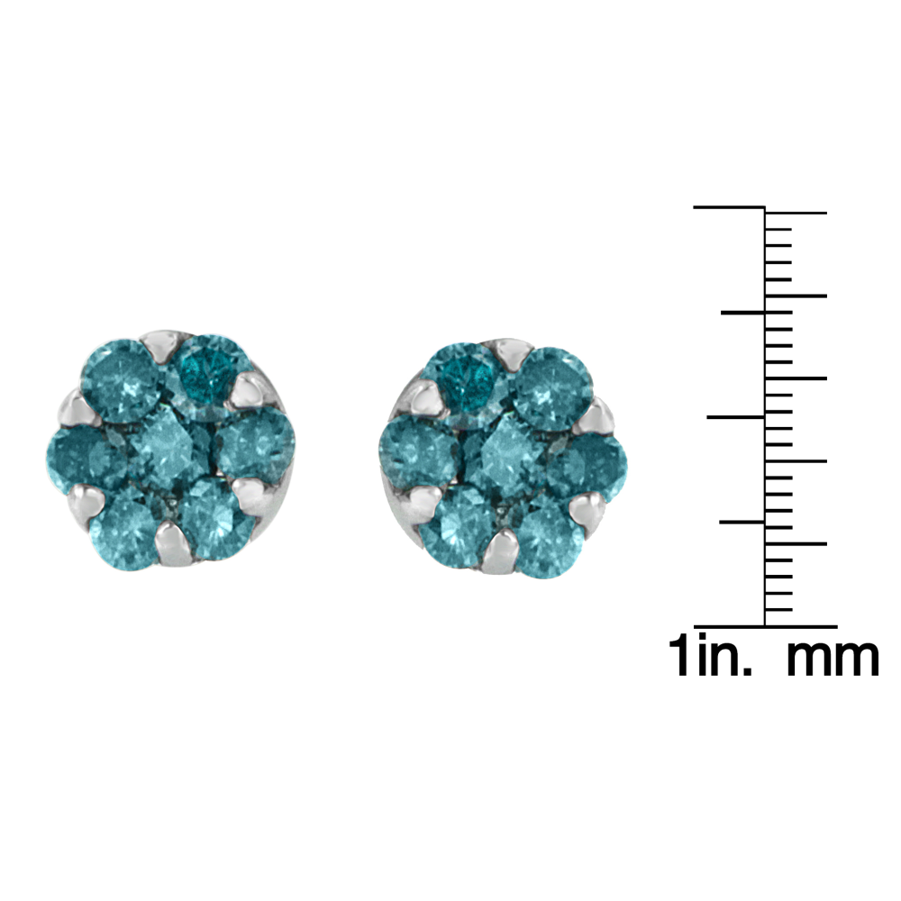 14K White Gold 1ct. TDW Round-cut Treated Blue Diamond Earrings (Blue, I1-I2) - YuppyCollections