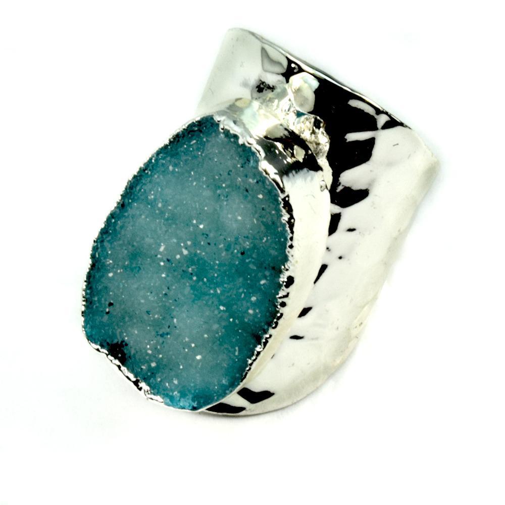 Amy Druzy Statement Ring in Silver-Teal - YuppyCollections