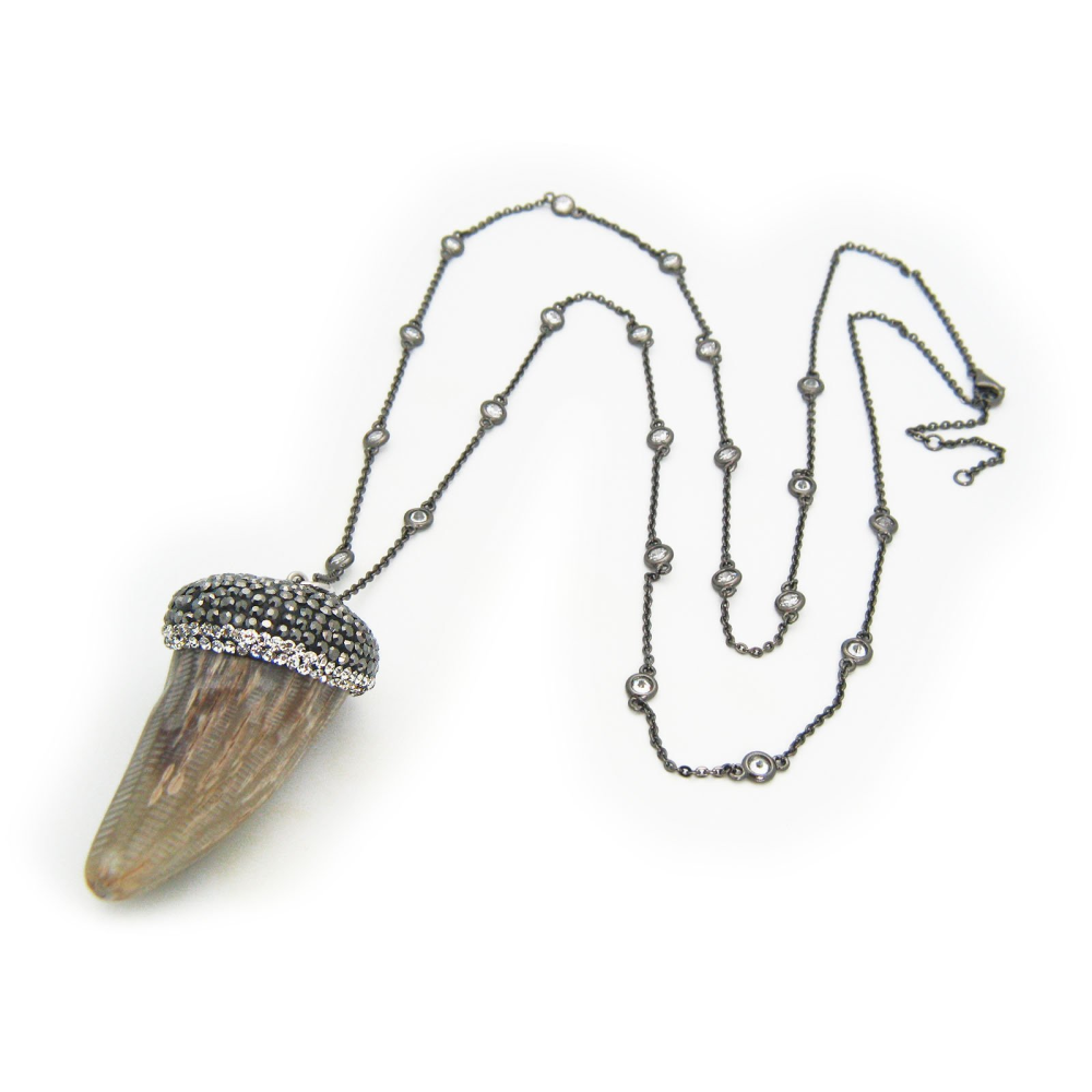 Natural Bone Horn CZ by the Yard Necklace, 30" - YuppyCollections