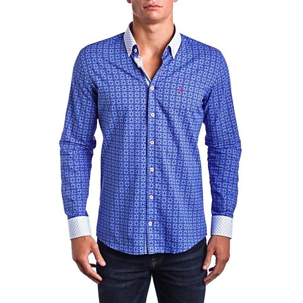 Signature Blue -Slim Fit dress shirt - Blue/White (Red Embroidered Logo) - YuppyCollections