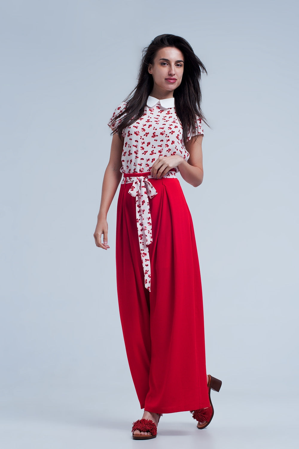 Red Pants With Floral Belt - YuppyCollections