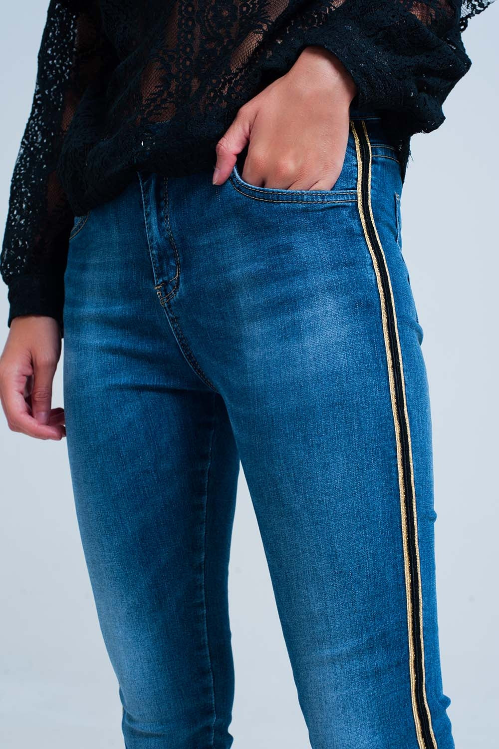 Blue denim pants with gold and black sideband - YuppyCollections