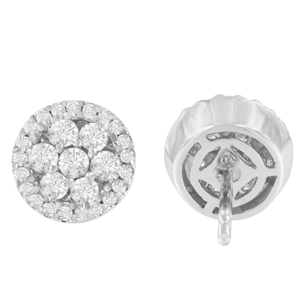 14k White Gold 1ct TDW Floral Cluster Diamond Stud Earrings (H-I, I1-I2) - YuppyCollections