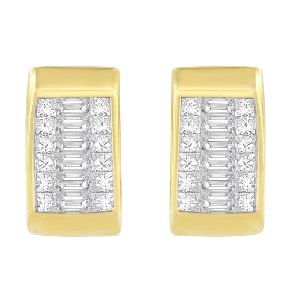 14K Yellow Gold 1ct. TDW Baguette and Princess-cut Diamonds Earrings (H-I,VS1-VS2) - YuppyCollections