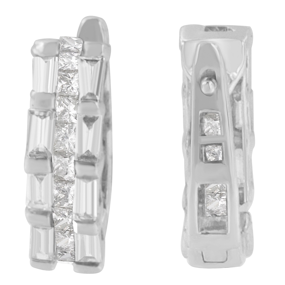 14K White Gold 1ct. TDW Baguette and Princess-cut Diamond Earrings (H-I,SI1-SI2) - YuppyCollections