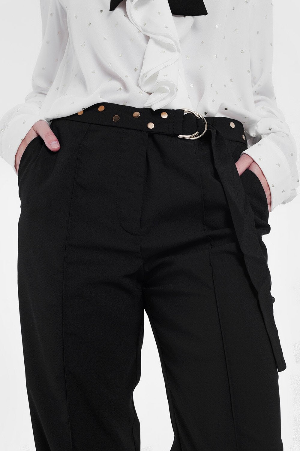 Black Pants With Wide Legs and Low Hem - YuppyCollections