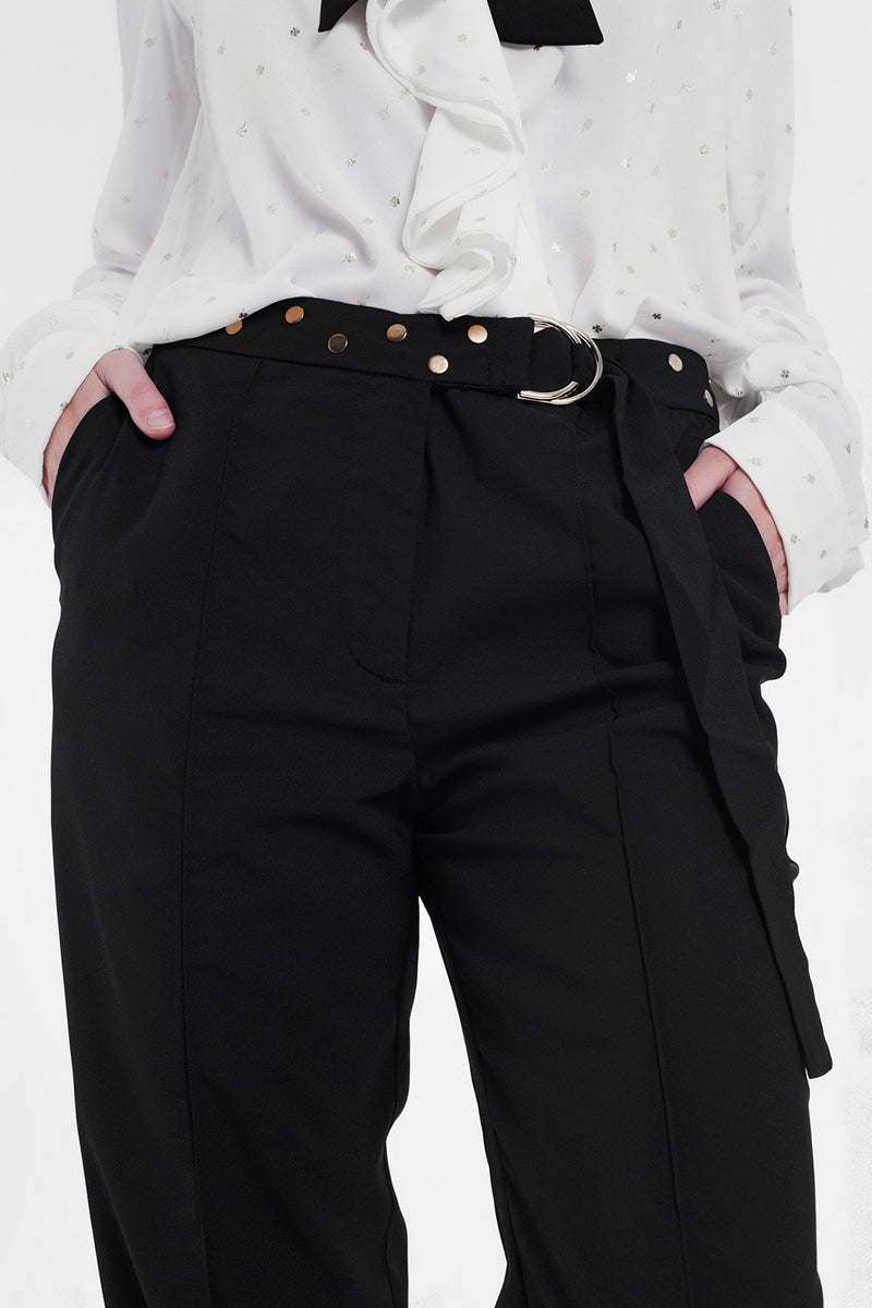 Black Pants With Wide Legs and Low Hem - YuppyCollections