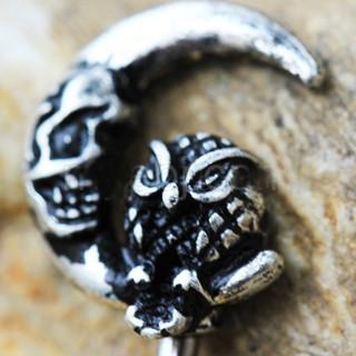 316L Stainless Steel Gothic Owl on the Moon Skeleton Key Navel Ring - YuppyCollections