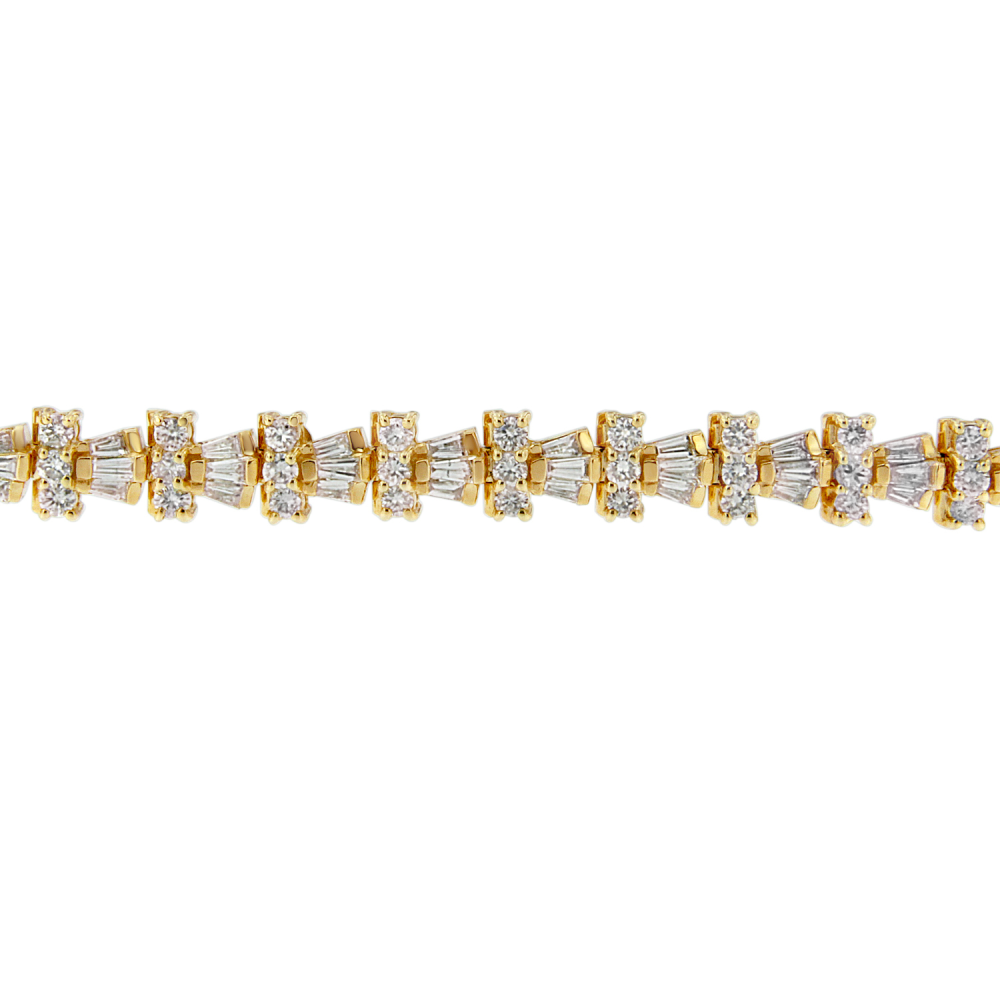 14K Yellow Gold 6ct. TDW Round and Baguette Cut Diamond Trio Tennis Bracelet (H-I, SI1-SI2) - YuppyCollections