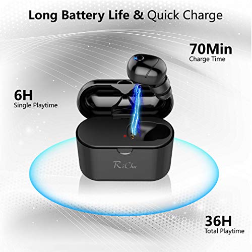 Wireless Earbud, Mini Single Bluetooth 5.0 Earbud with 36 Hours Playing Time - 400mAh Portable Charging Case, Mic and Clear Sound for Hands-Free Calls, Gym, Music, Podcasts (1 Piece) - YuppyC