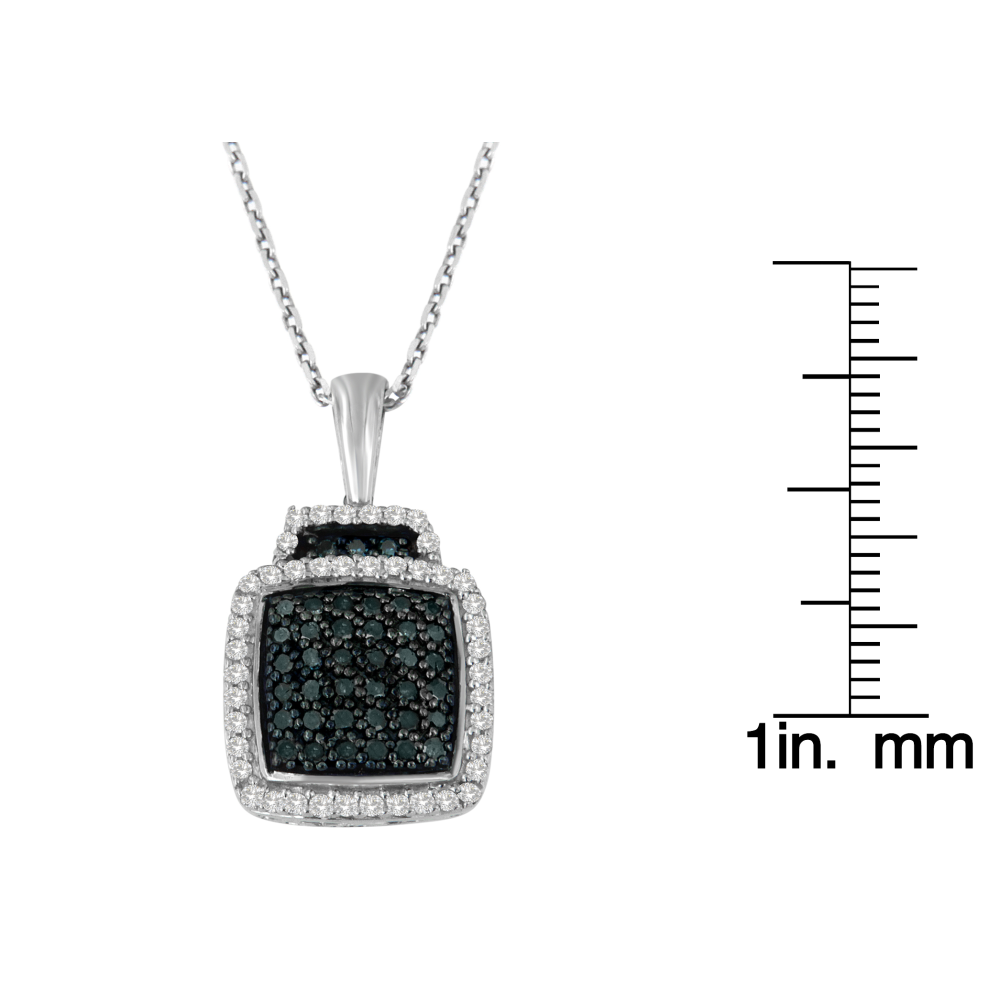 Sterling Silver 0.5 ct TDW Round Cut White and Treated Blue Diamond Block Pendant Necklace (I-J, I1-I2) - YuppyCollections