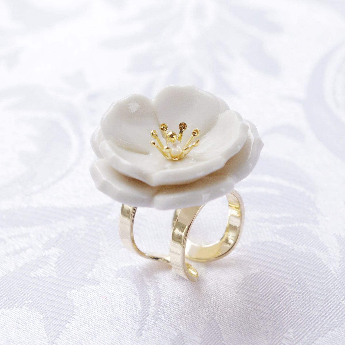 Porcelain Plum Blossom Statement Ring - YuppyCollections