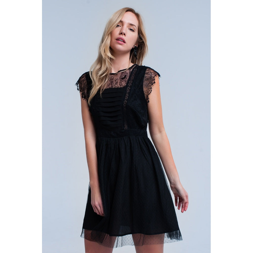 Black midi dress with lace - YuppyCollections