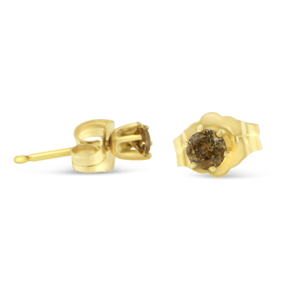 14K Yellow Gold 0.2 CTTW Champagne Color Diamond Stud Earrings (J-K, I2-I3) - YuppyCollections