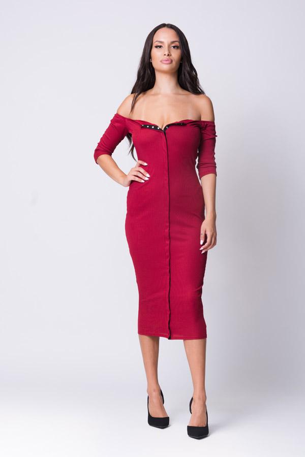 Off Shoulder Button Midi Dress - YuppyCollections