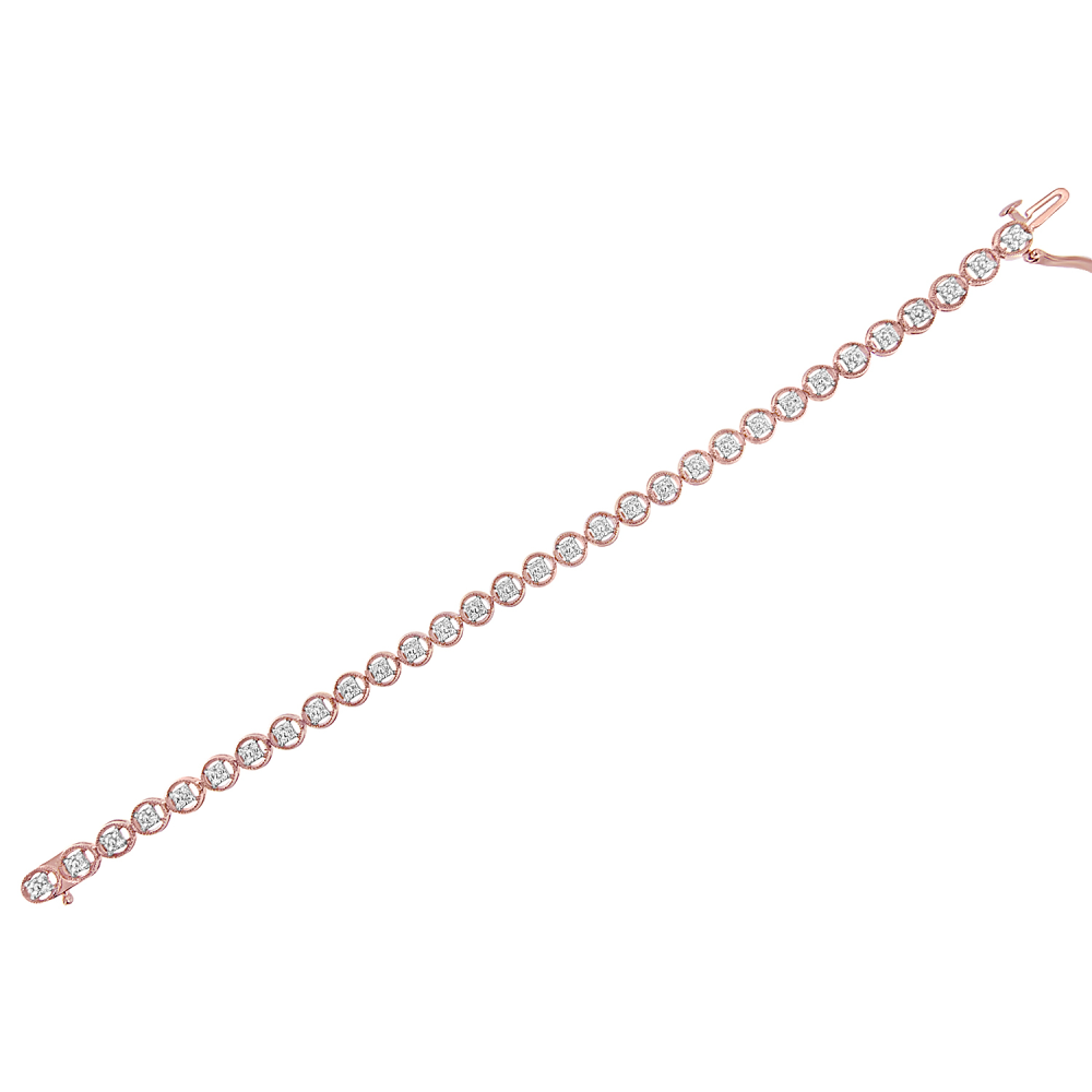 2 Micron 14k Rose Gold Plated Sterling Silver 0.10ct TDW Diamond Circle Tennis Bracelet (I-J,I2-I3) - YuppyCollections