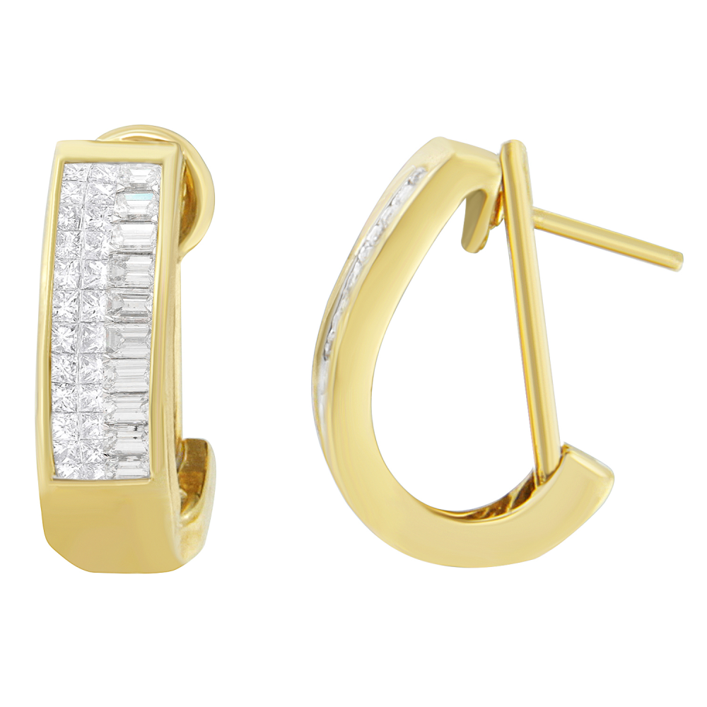 14K Yellow Gold 1ct. TDW Baguette and Princess-cut Diamond Earrings(H-I,VS1-VS2) - YuppyCollections