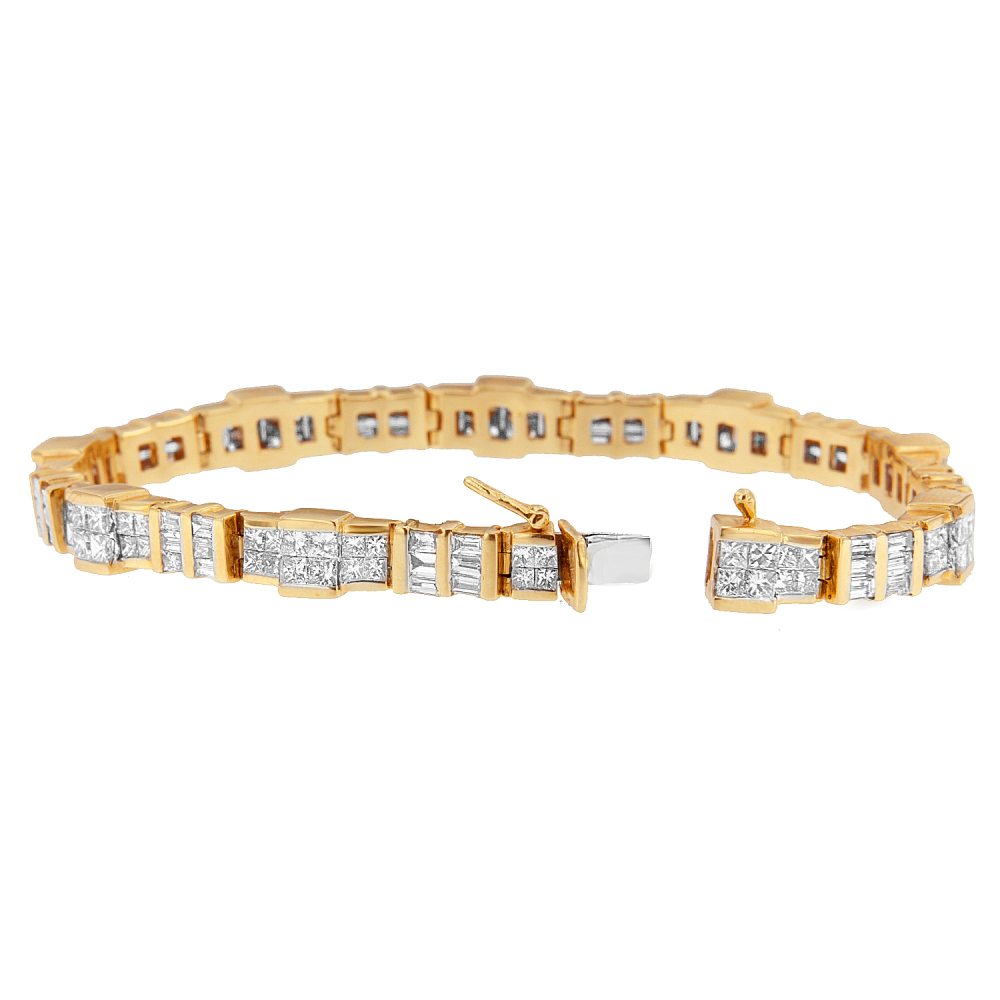 14K Yellow Gold 8.30ct TDW Baguette and Princess-cut Diamond Bracelet (H-I,SI1-SI2) - YuppyCollections