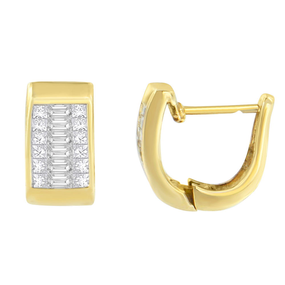 14K Yellow Gold 1ct. TDW Baguette and Princess-cut Diamonds Earrings (H-I,VS1-VS2) - YuppyCollections