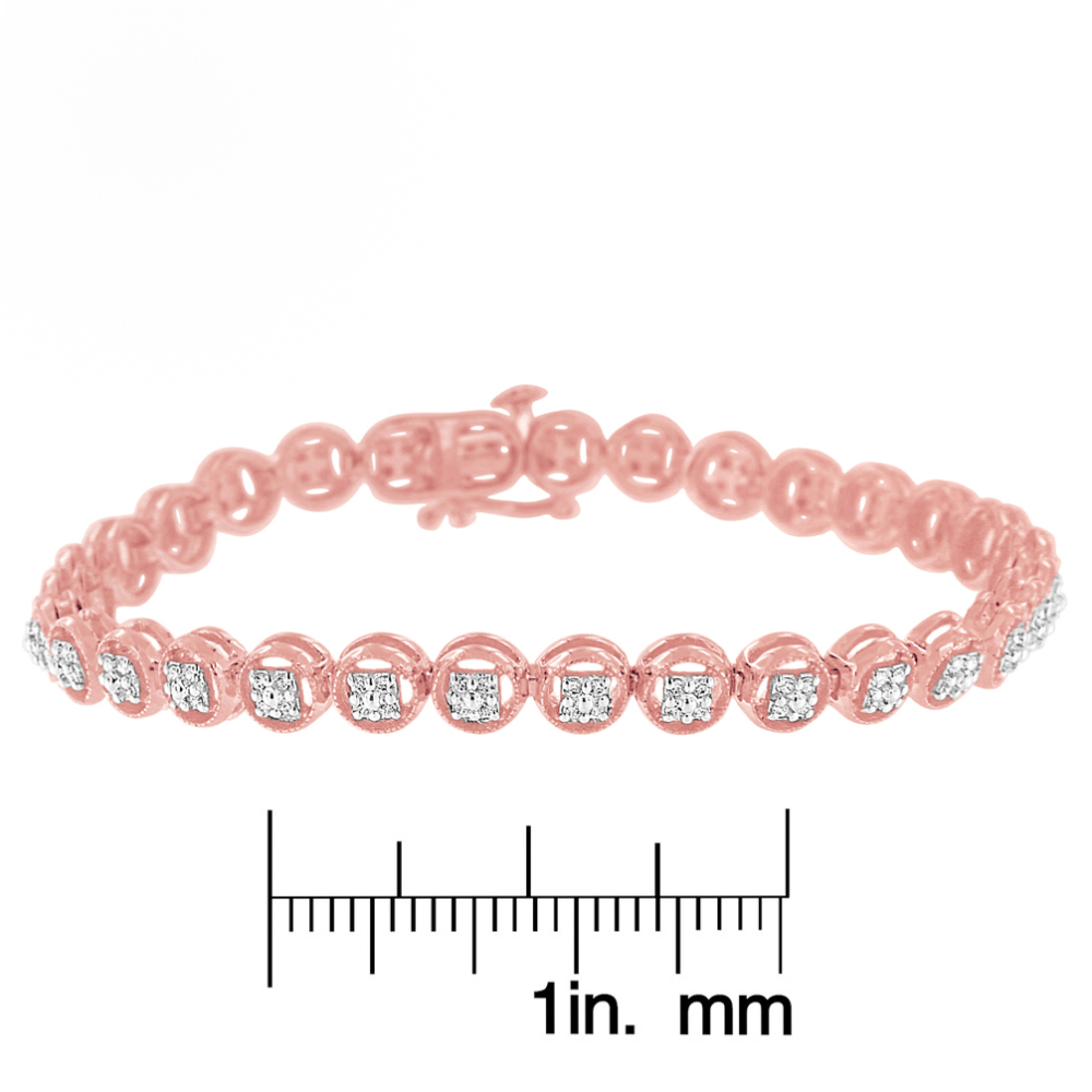 2 Micron 14k Rose Gold Plated Sterling Silver 0.10ct TDW Diamond Circle Tennis Bracelet (I-J,I2-I3) - YuppyCollections