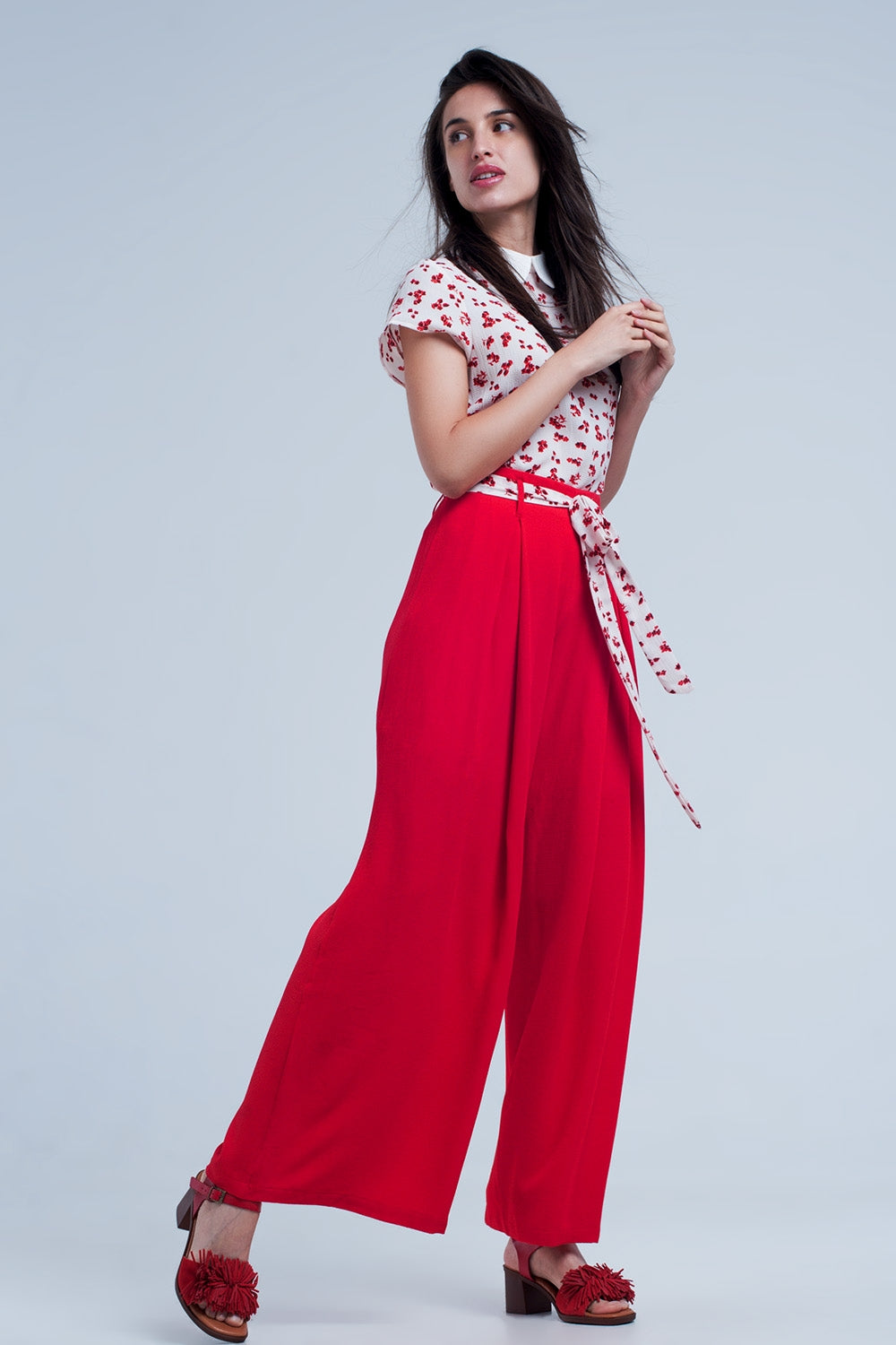 Red Pants With Floral Belt - YuppyCollections