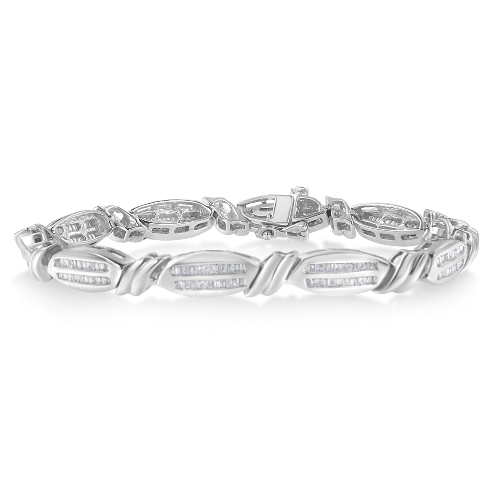 14K White Gold 1 1/2ct. TDW Baguette-cut Diamond Bracelet (H-I,I1-I2) - YuppyCollections