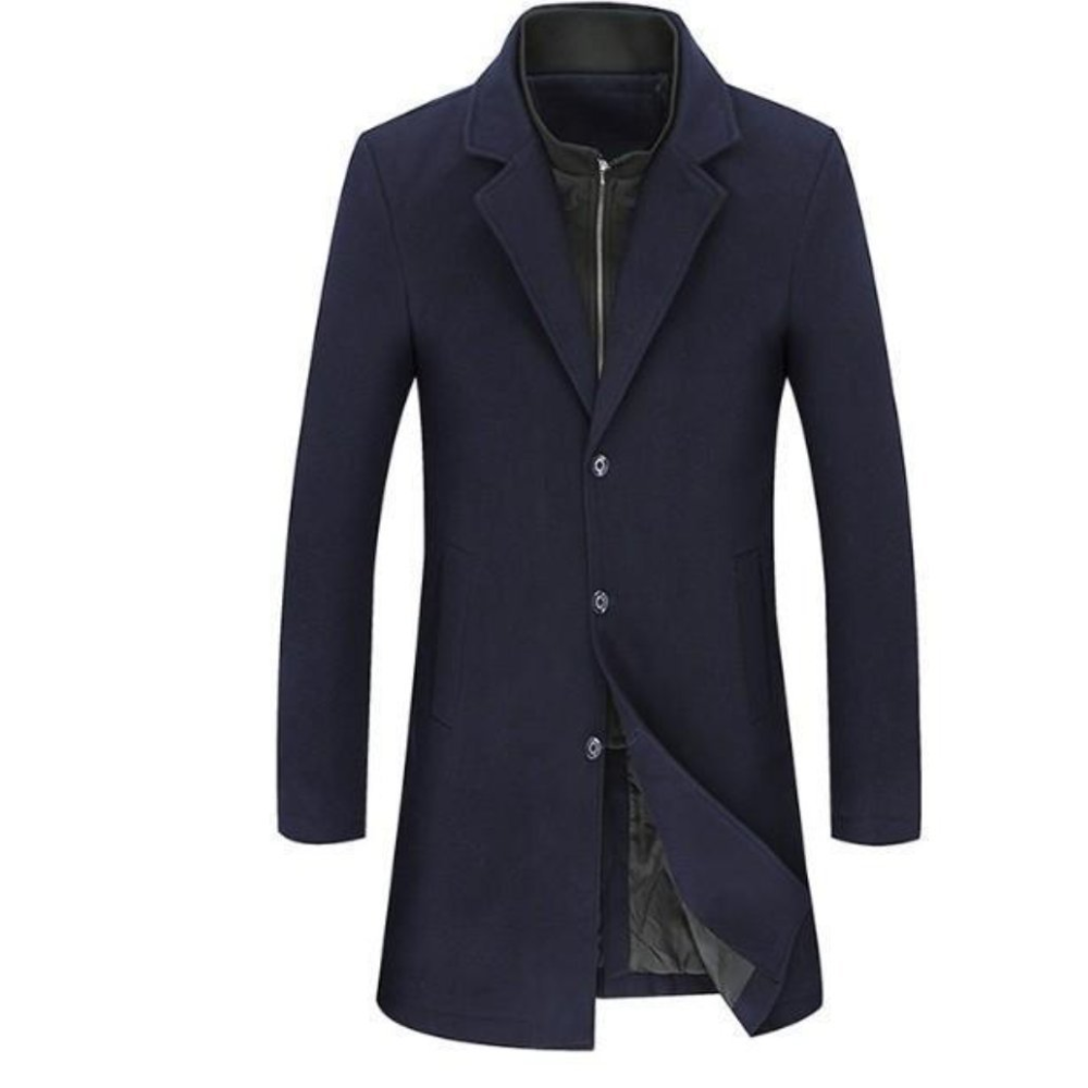 Mens Wool Blend Dual Collar Classic Mid Length Coat - YuppyCollections