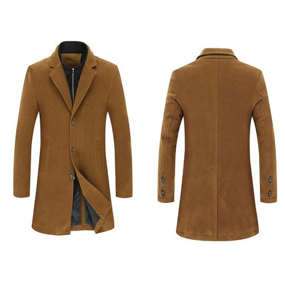 Mens Wool Blend Dual Collar Classic Mid Length Coat - YuppyCollections