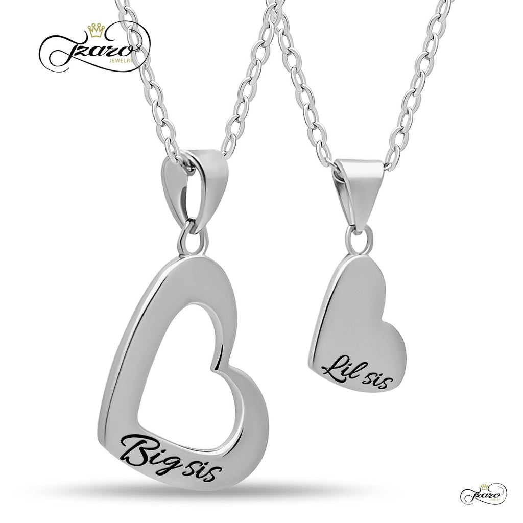 Sister Heart Necklace Set for Big Sis Lil Sis, 925 Silver, Silver Plated Necklaces - YuppyCollections