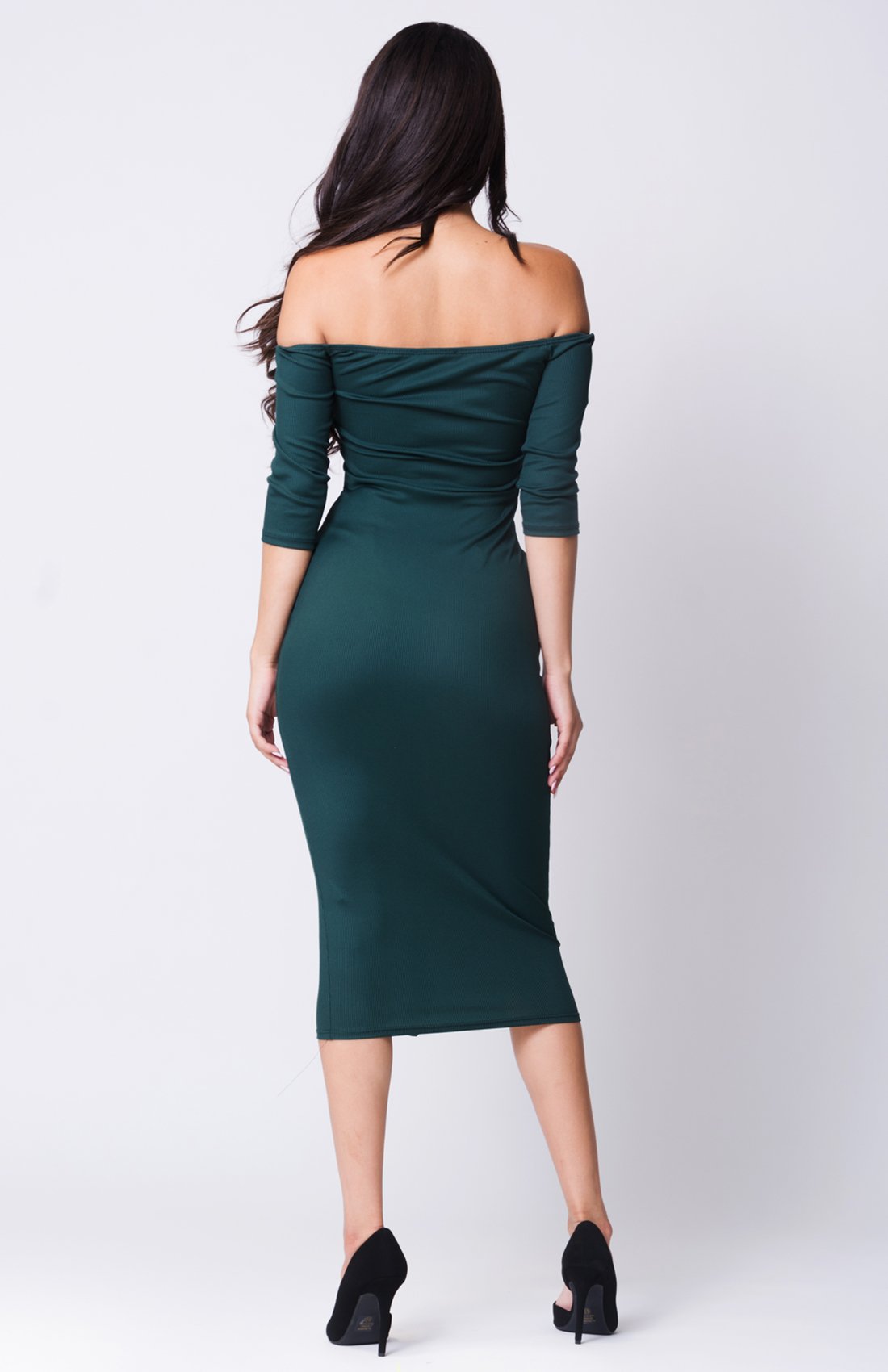 Off Shoulder Button Midi Dress - YuppyCollections