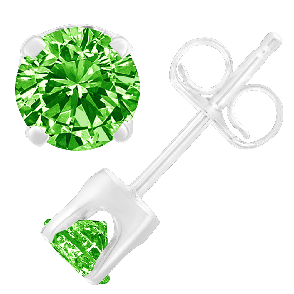 Sterling Silver 1/7ct TDW Treated Green Round-Cut Diamond Stud (Green, I2-I3) - YuppyCollections