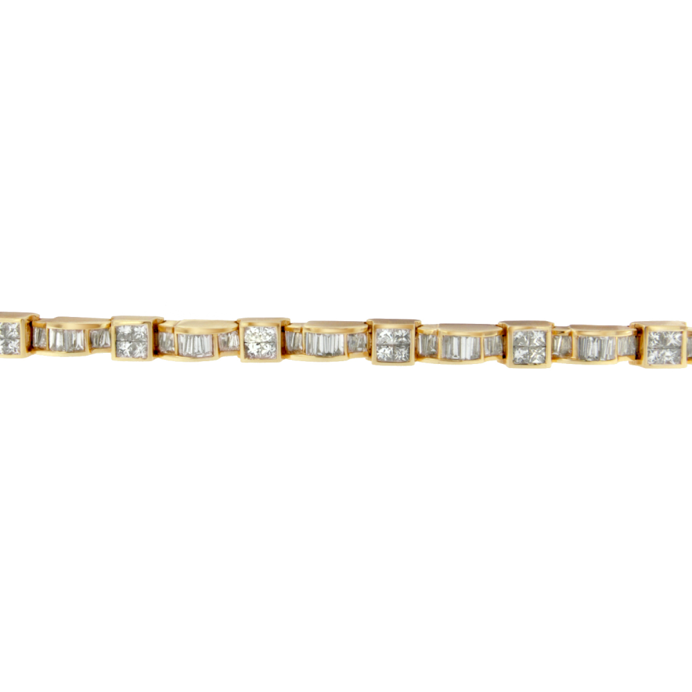 14K Yellow Gold 7ct. TDW Princess and Baguette Cut Diamond Cube-Link Bracelet (G-H,VS1-VS2) - YuppyCollections