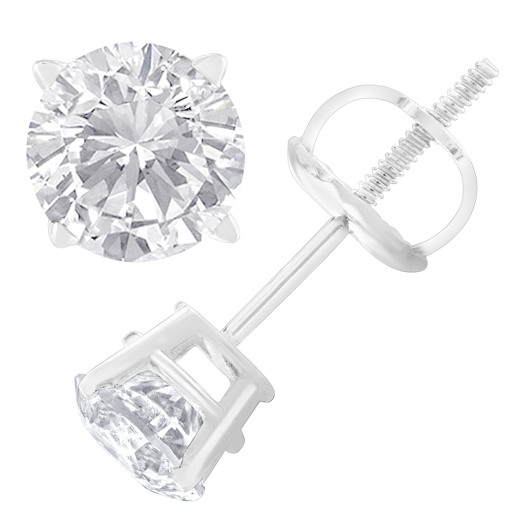 14k White Gold 2ct TDW Diamond 4-prong Certified Stud Earrings (H-I, I2) - YuppyCollections