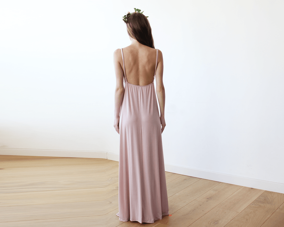 Pink V-neck Maxi Dress 1093 - YuppyCollections