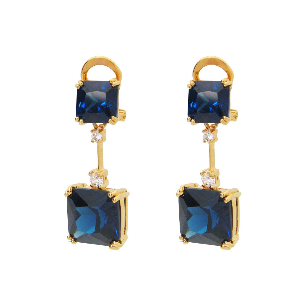 Art Deco Silhouette Blue Sapphire Cubic Zirconia Sterling Silver Drop Earrings - YuppyCollections