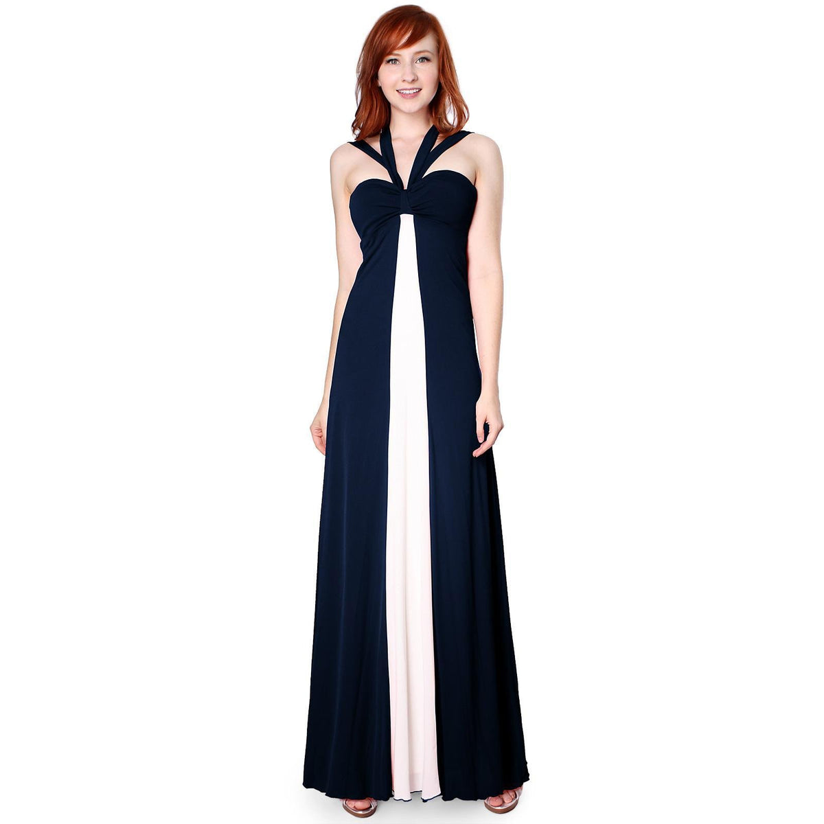 Evanese Women's Elegant Cross Tie Halter Long Formal Party Dress with Contrast - YuppyCollections