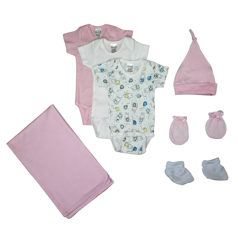 Bambini Newborn Baby Girls 7 Pc Layette Baby Shower Gift Set  - Made in USA - YuppyCollections