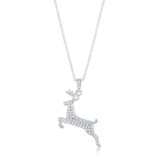 .35 ct CZ Rhodium Reindeer Pave Holiday Pendant - YuppyCollections