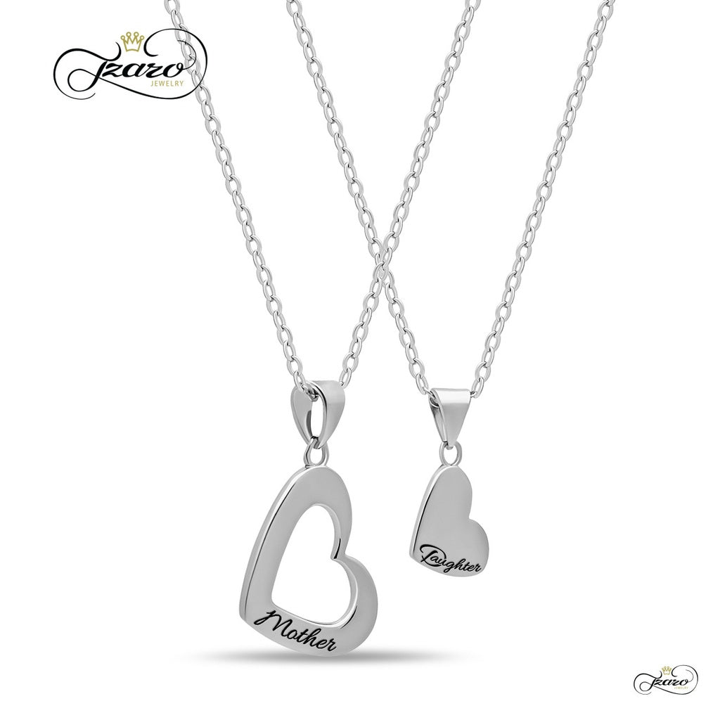 Mother Daughter Heart Necklace Set, 925 Silver, Silver Plated Heart Necklaces - YuppyCollections