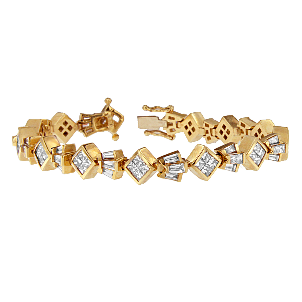 14K Yellow Gold 7 3/4ct. TDW Princess and Baguette Cut Diamond Geometric Bracelet (G-H,VS1-VS2) - YuppyCollections