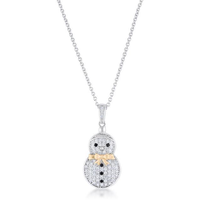 .35 ct CZ Two-Tone Snowman Pave Holiday Pendant - YuppyCollections