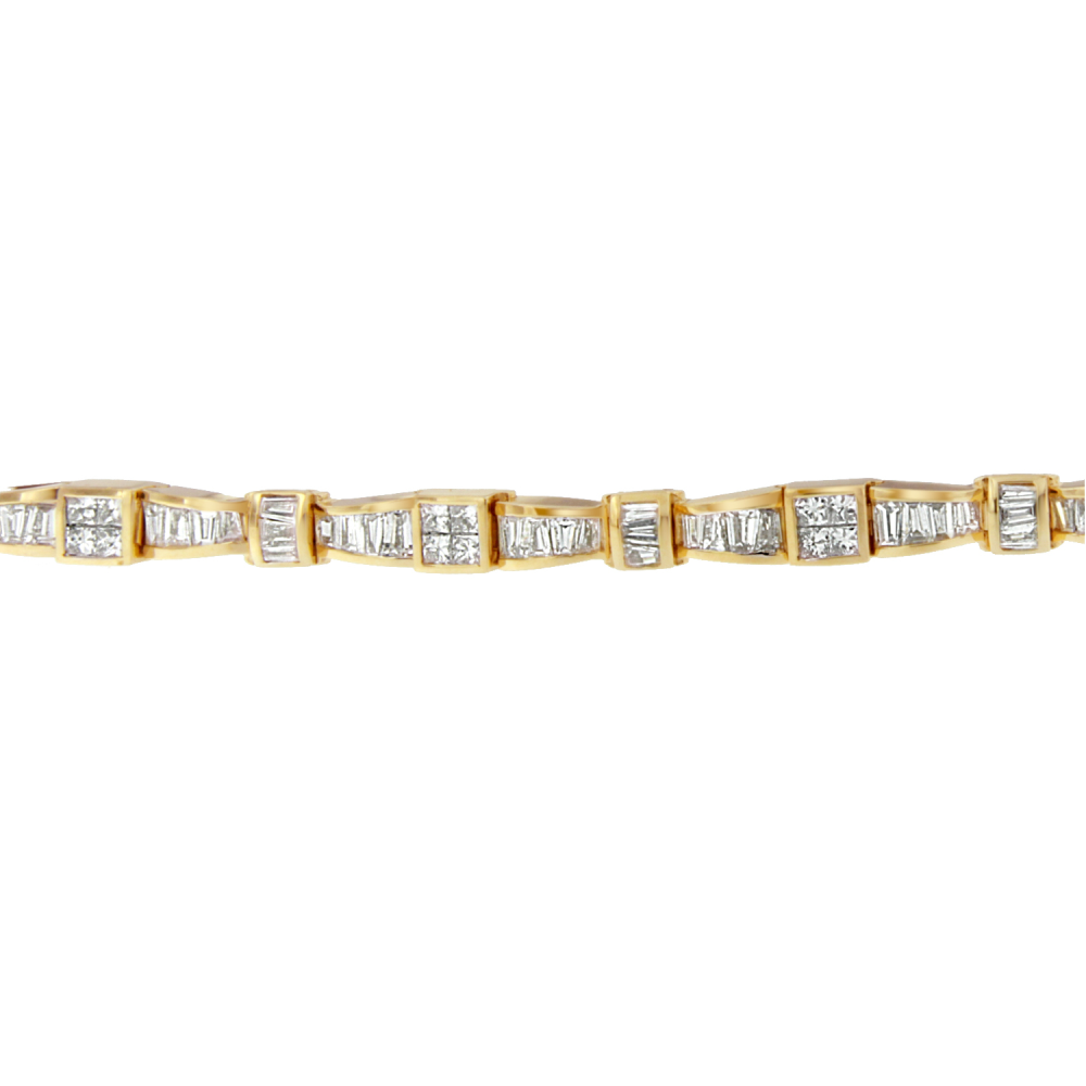 14K Yellow Gold 7 3/4 CTTW Princess and Baguette Cut Diamond Bow-Link Bracelet (H-I, SI1-SI2) - YuppyCollections