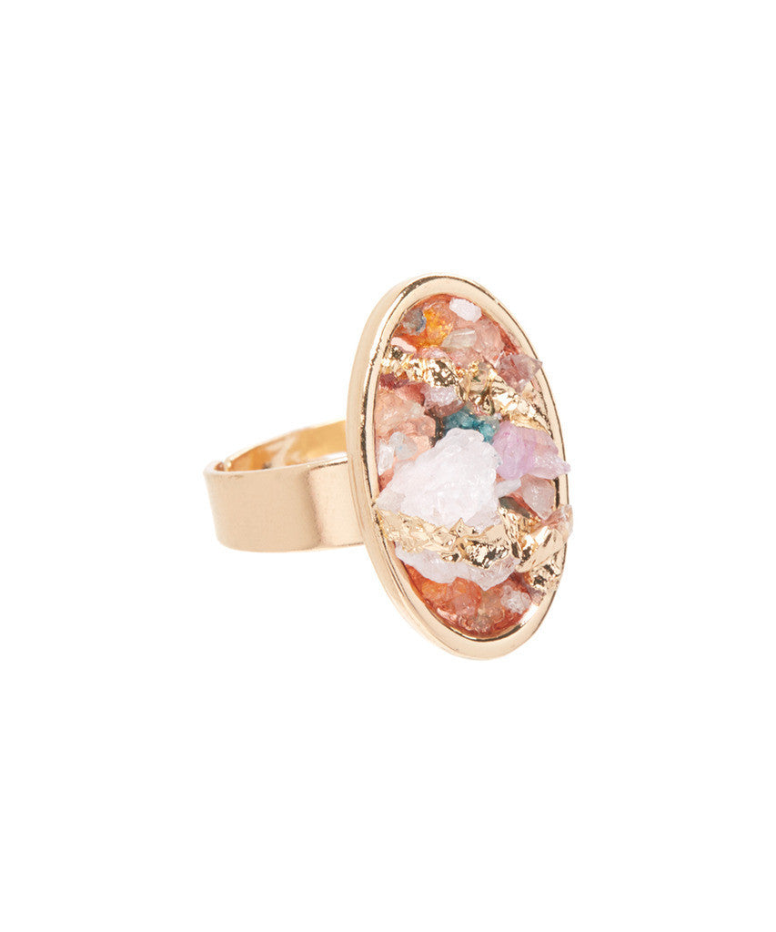 Crushed Stone Oval Statement Ring - YuppyCollections