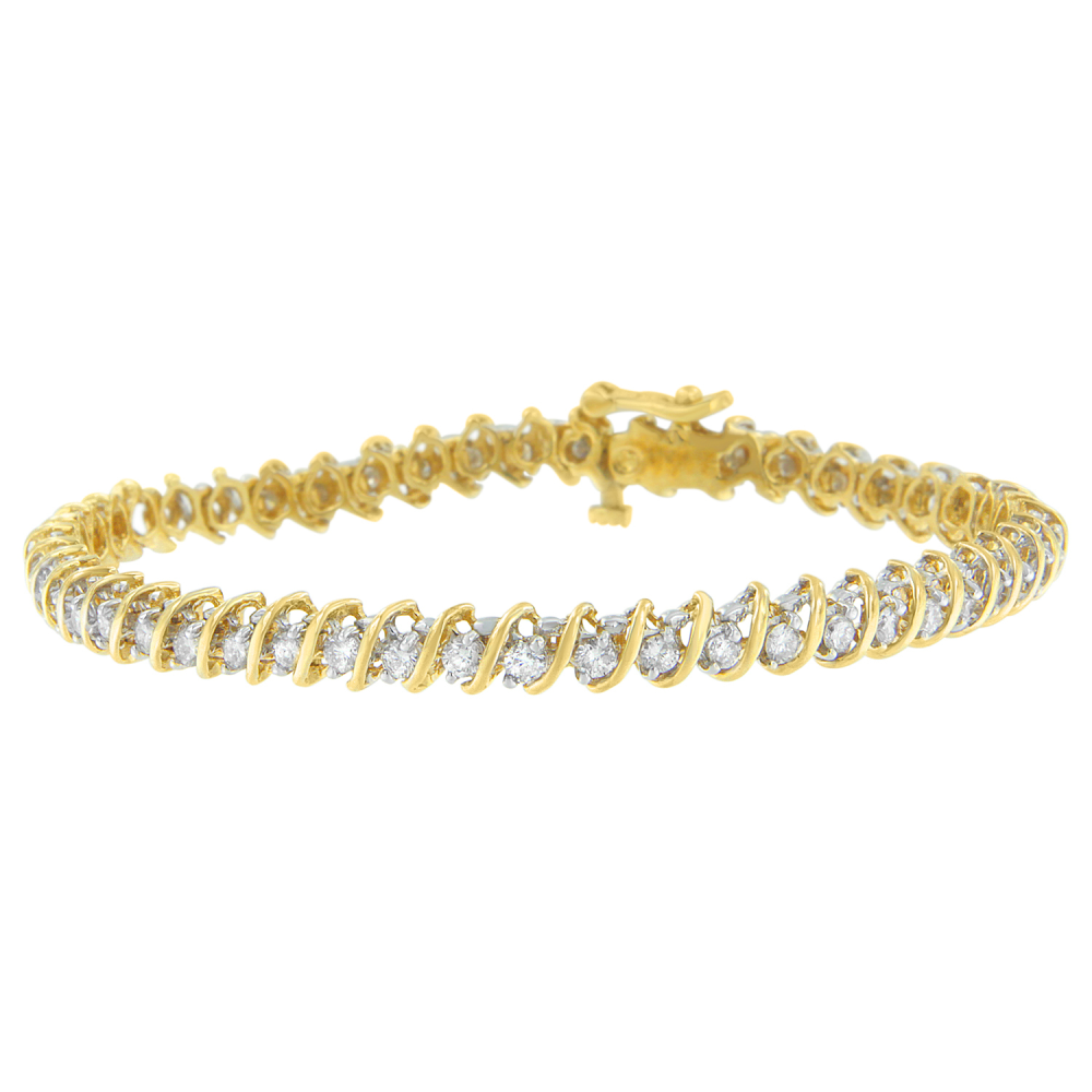 18K Yellow Gold 2 CTTW Round Cut Diamond Spiral Link Bracelet (I-J, I1-I2) - YuppyCollections