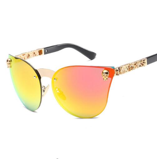 Skull Metal Frame Cat Eye Sunglasses Oversize For Women - YuppyCollections