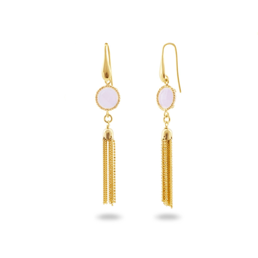 Rose Crystal Gold Tassel Earrings in Sterling Silver - YuppyCollections