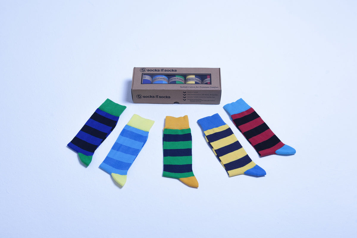 Men's 5-Pair Colorful Striped Socks-3059 - YuppyCollections