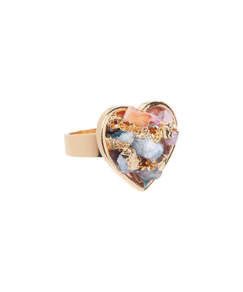 Crushed Stone Heart Statement Ring - YuppyCollections