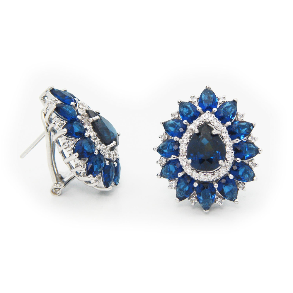 Victorian Sapphire Cubic Zirconia Fine Sterling Silver Stud Earrings - YuppyCollections