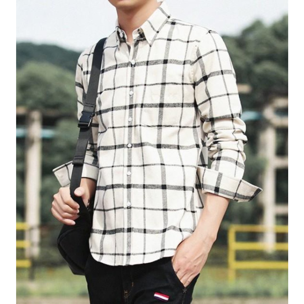 Mens Long Sleeve Checkered Cotton Shirt - YuppyCollections